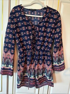 Romeo & Juliet Couture Navy Floral Border-Print Jumpsuit Romper